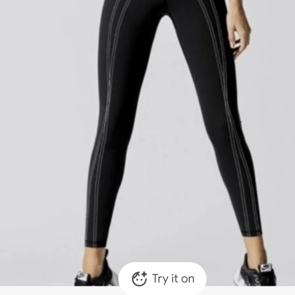 Carbon 38 Black Legging With White Stitching Detail Black&White Size XL